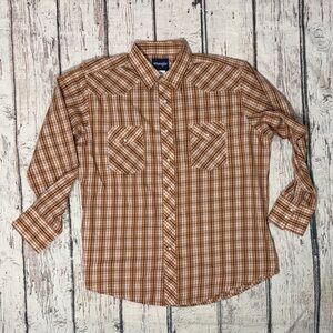 Wrangler Western Pearl Snap Button Down Cowboy Rockabilly Men's Vintage Shirt